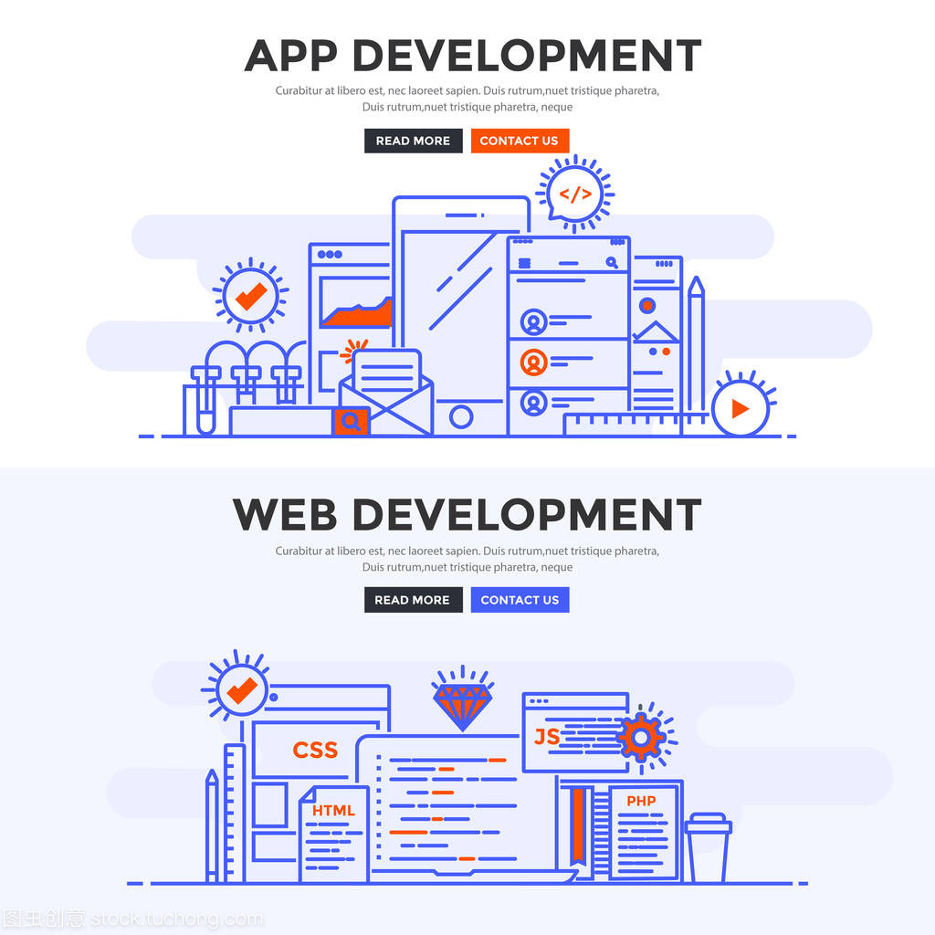 平面设计概念横幅广告-应用程序开发和 Web 开发